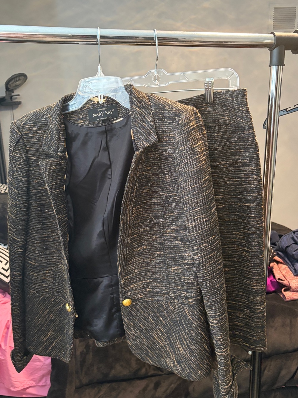 Twinhill for Mary Kay Black and Gold Tweed Suit Jacket and skirt
